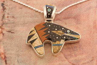 Calvin Begay Night Sky Design Sterling Silver Bear Pendant